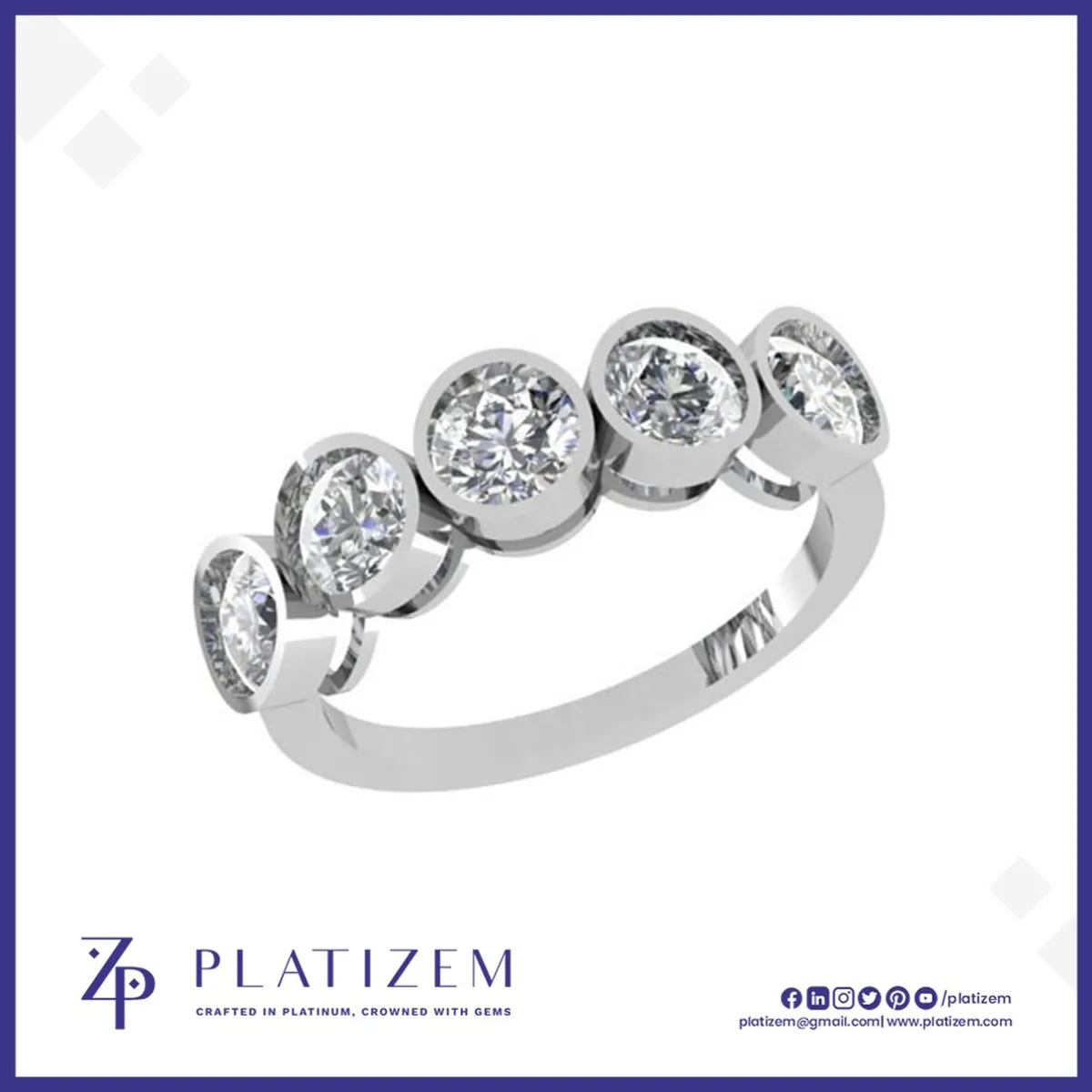 Bezel Set Round Diamond Five Stone Ring for Women
