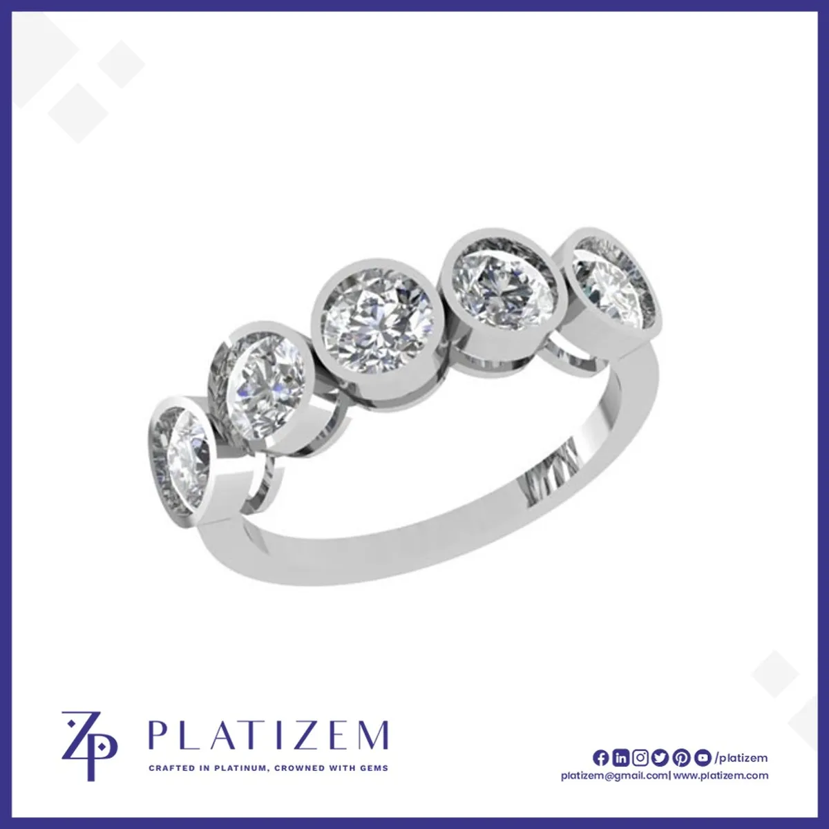 Pt950 Bezel Set Round Diamond Five Stone Ring for Women