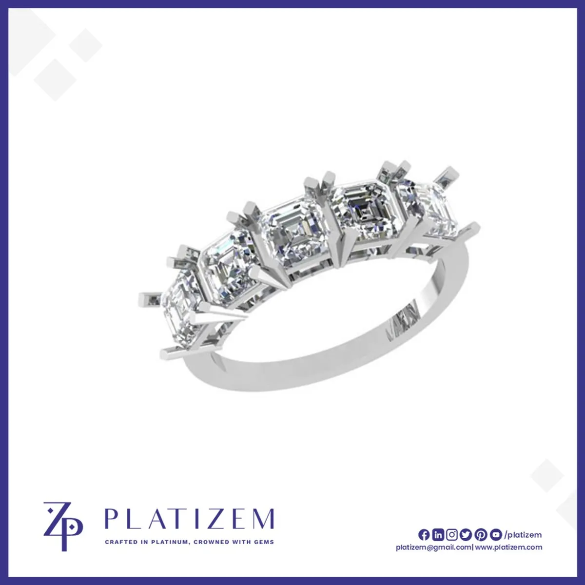 Five Stone Asscher Cut Diamond Ring for Women