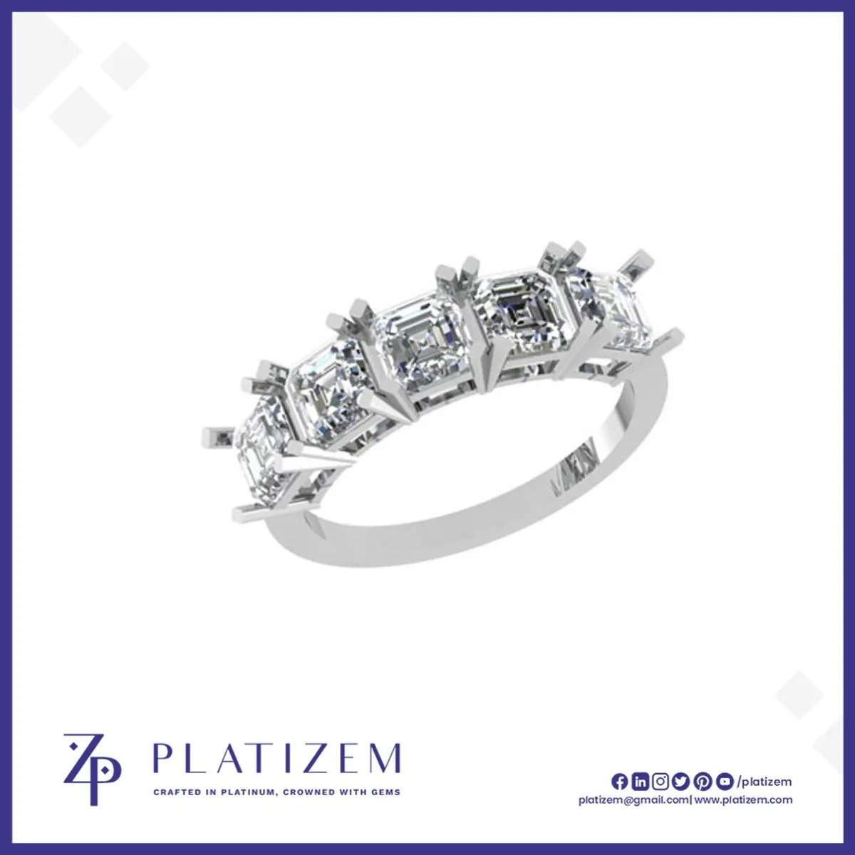 Five Stone Asscher Cut Lab Diamond Ring for Women
