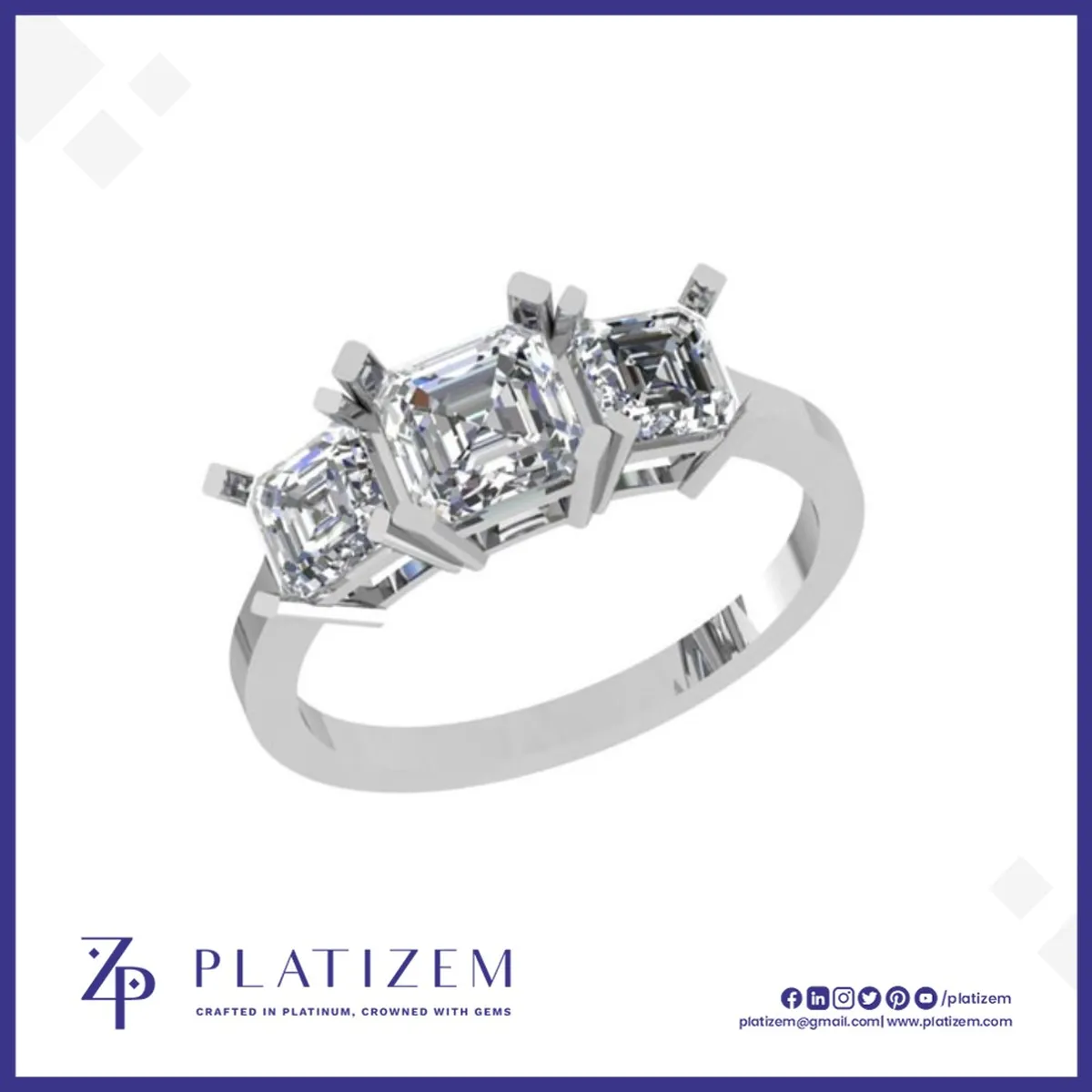 Three Stone Asscher Cut Lab Diamond Ring for Women