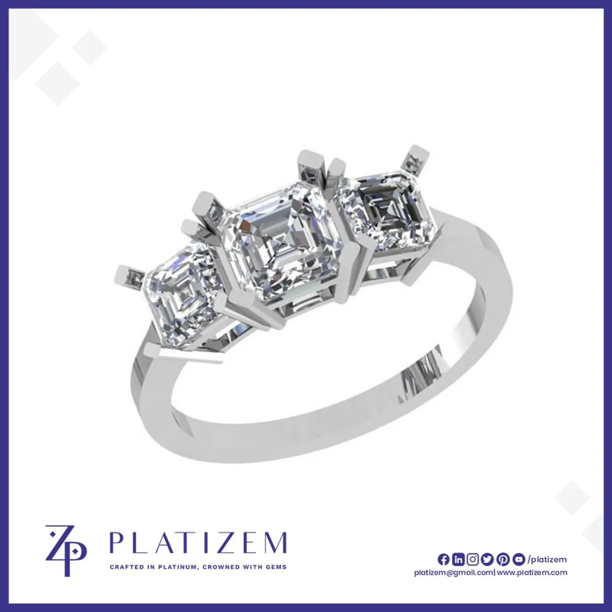 Three Stone Asscher Cut Diamond Ring for Women