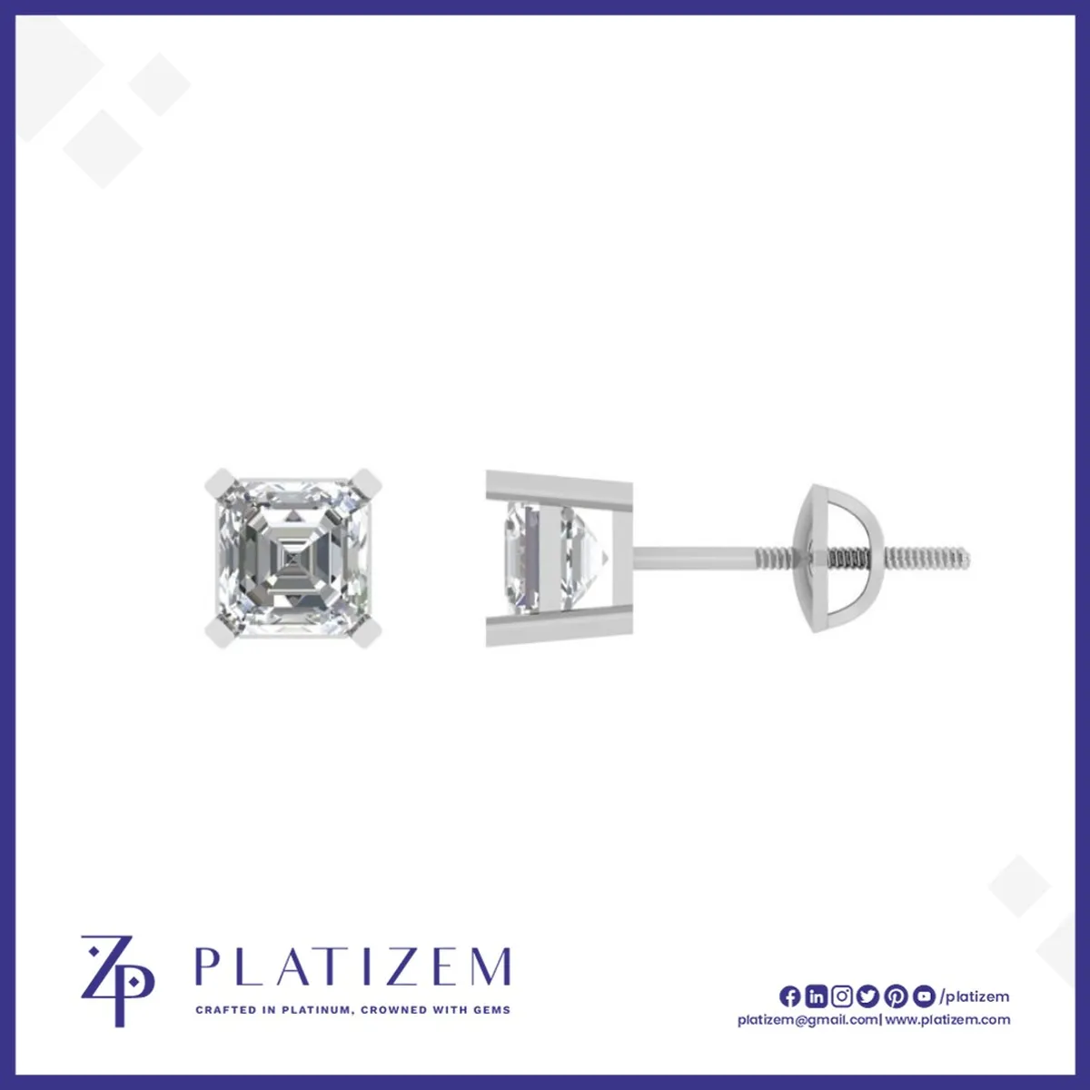 Asscher Cut Diamond Studs for Women