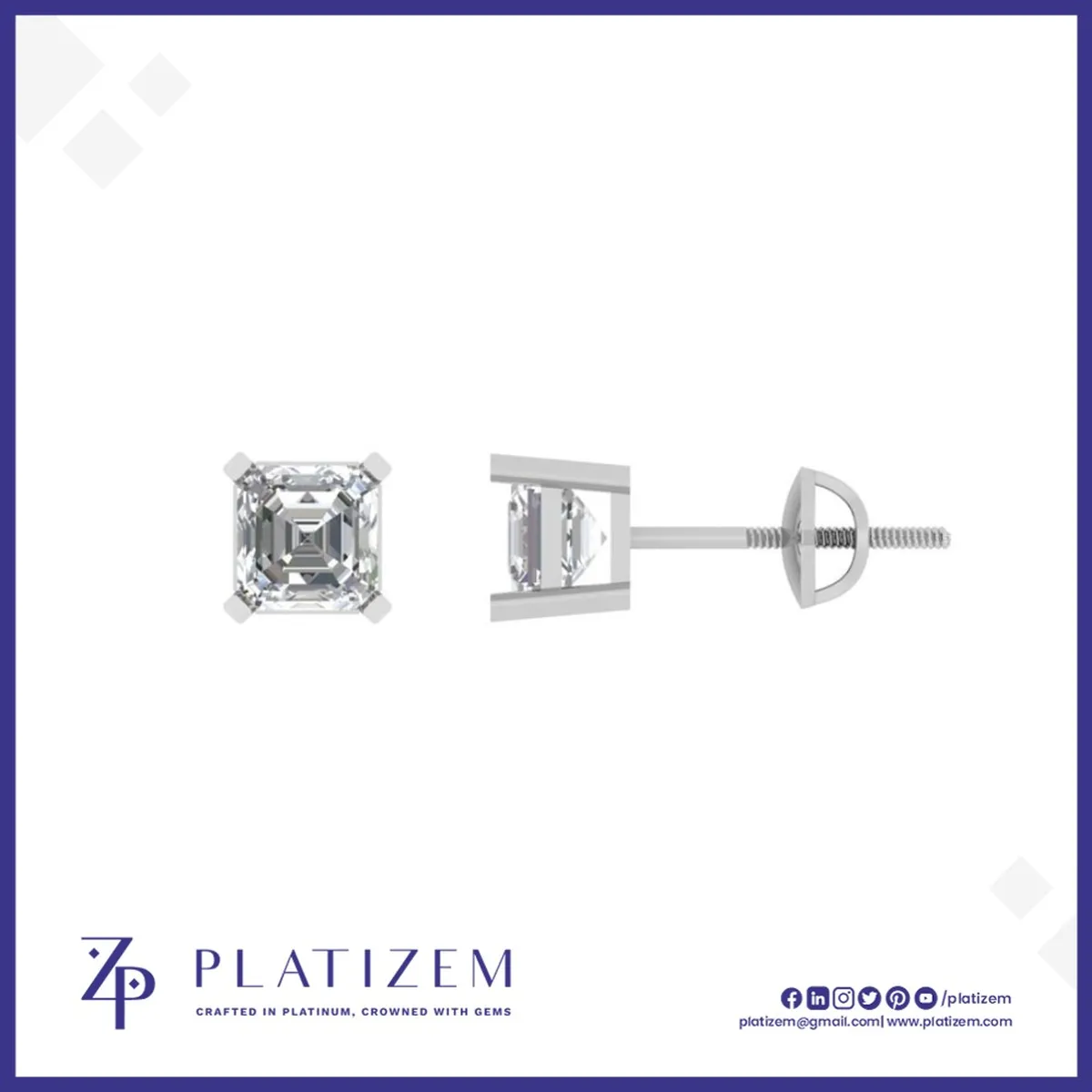1.8 Carat Asscher Cut Diamond With Platinum Studs for Women