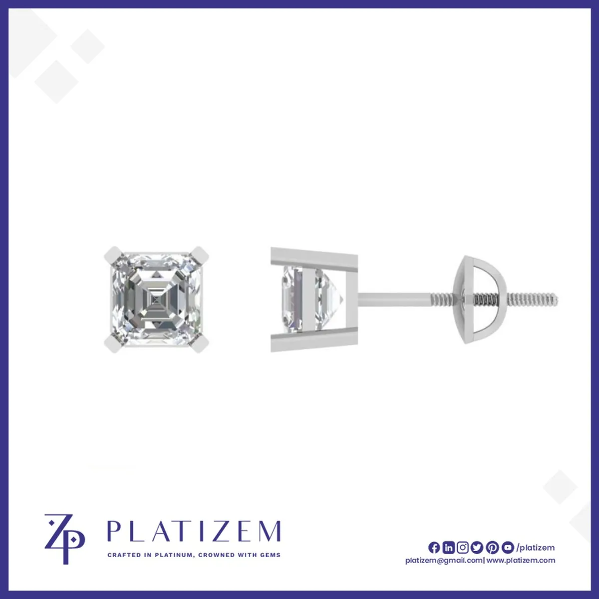 Two Carat Asscher Cut Diamond Studs for Women