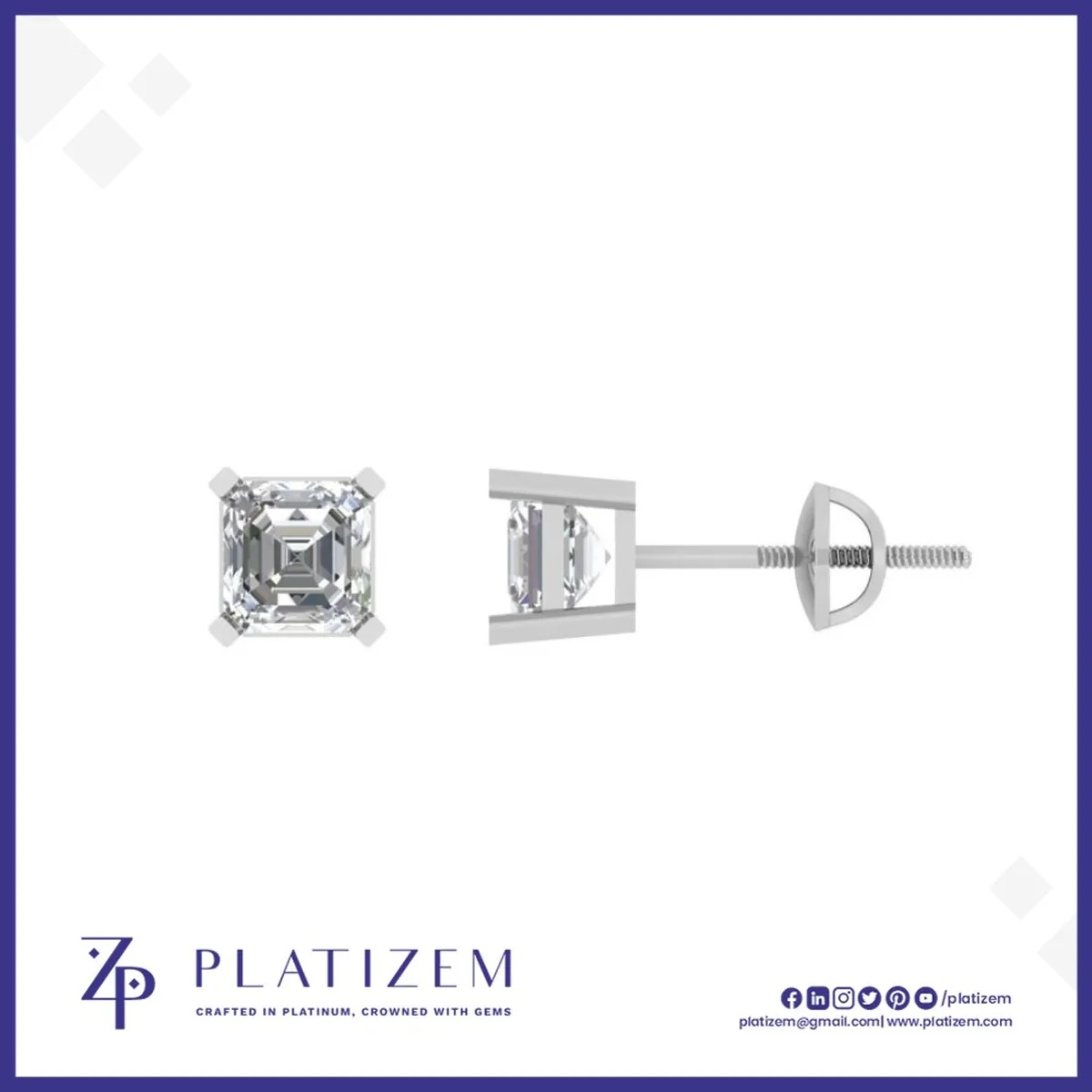 Platinum 1.8 Carat Asscher Cut Diamond Studs for Women