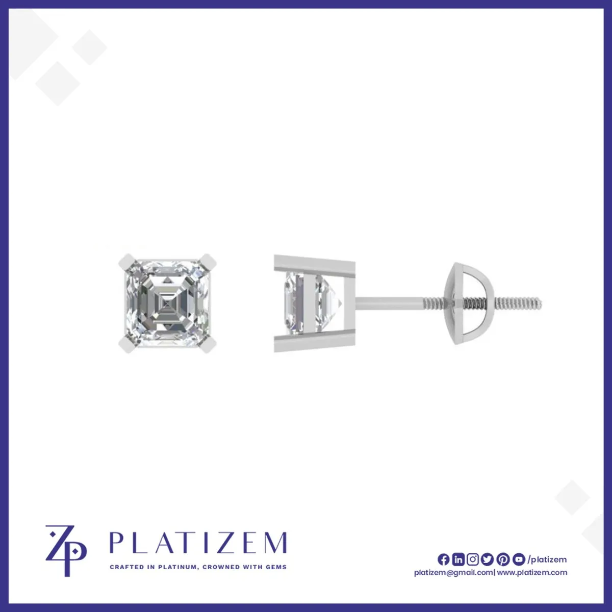 Asscher Cut Diamond Stud Earrings with Balanced Near Two Carat Weight