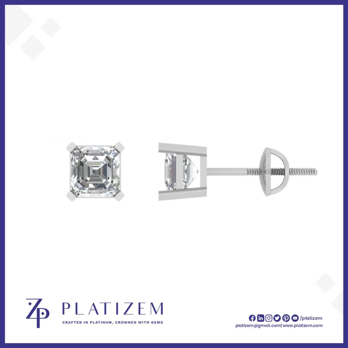 Larger Asscher Cut Diamond Studs with Bold Step Cut Faceting