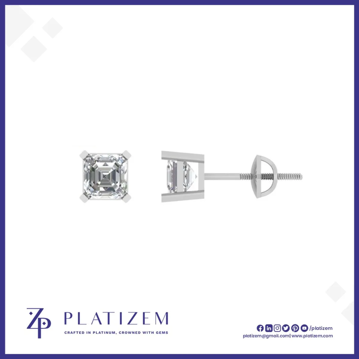 Asscher Cut Diamond Studs with Distinctive Cropped Corner Faceting