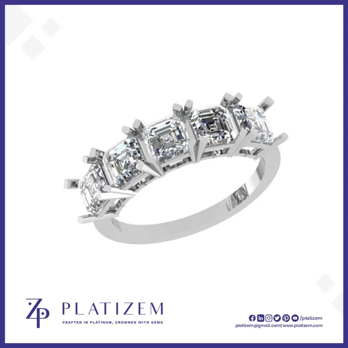 9kt Gold Five Stone Asscher Cut Diamond Ring for Women