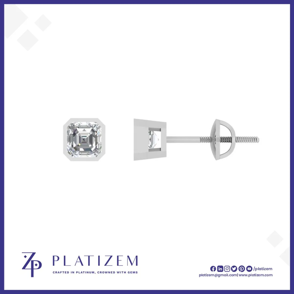 Bezel Set Asscher Cut Diamond Studs for Women