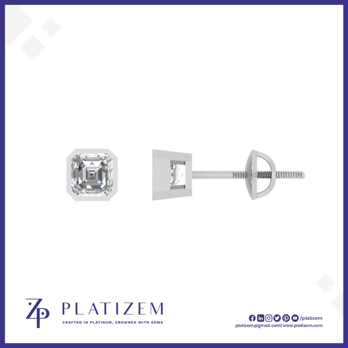 Bezel Set Asscher Cut Lab Diamond Studs for Women