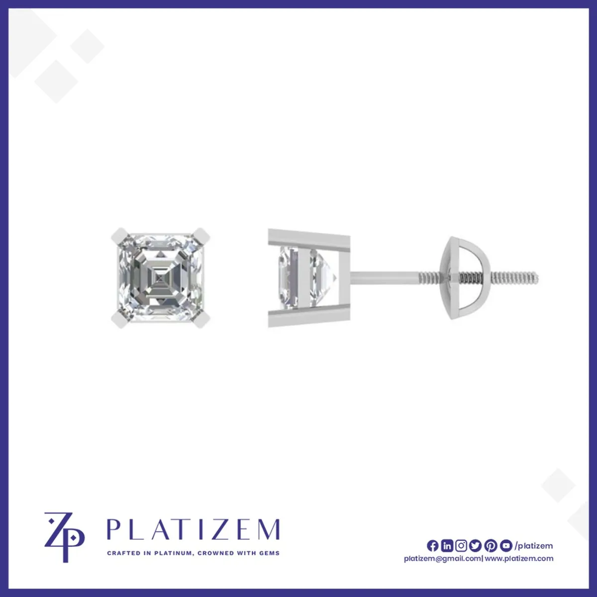 Asscher Cut Diamond Stud Earrings for Women
