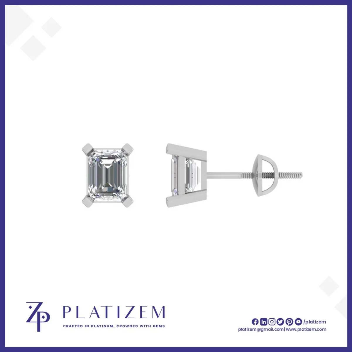 9kt Gold Two Carat Emerald Cut Diamond Studs for Women