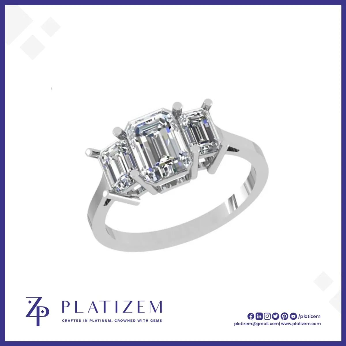 Three Stone Emerald Cut Ring Built Around a Standout Center Diamond