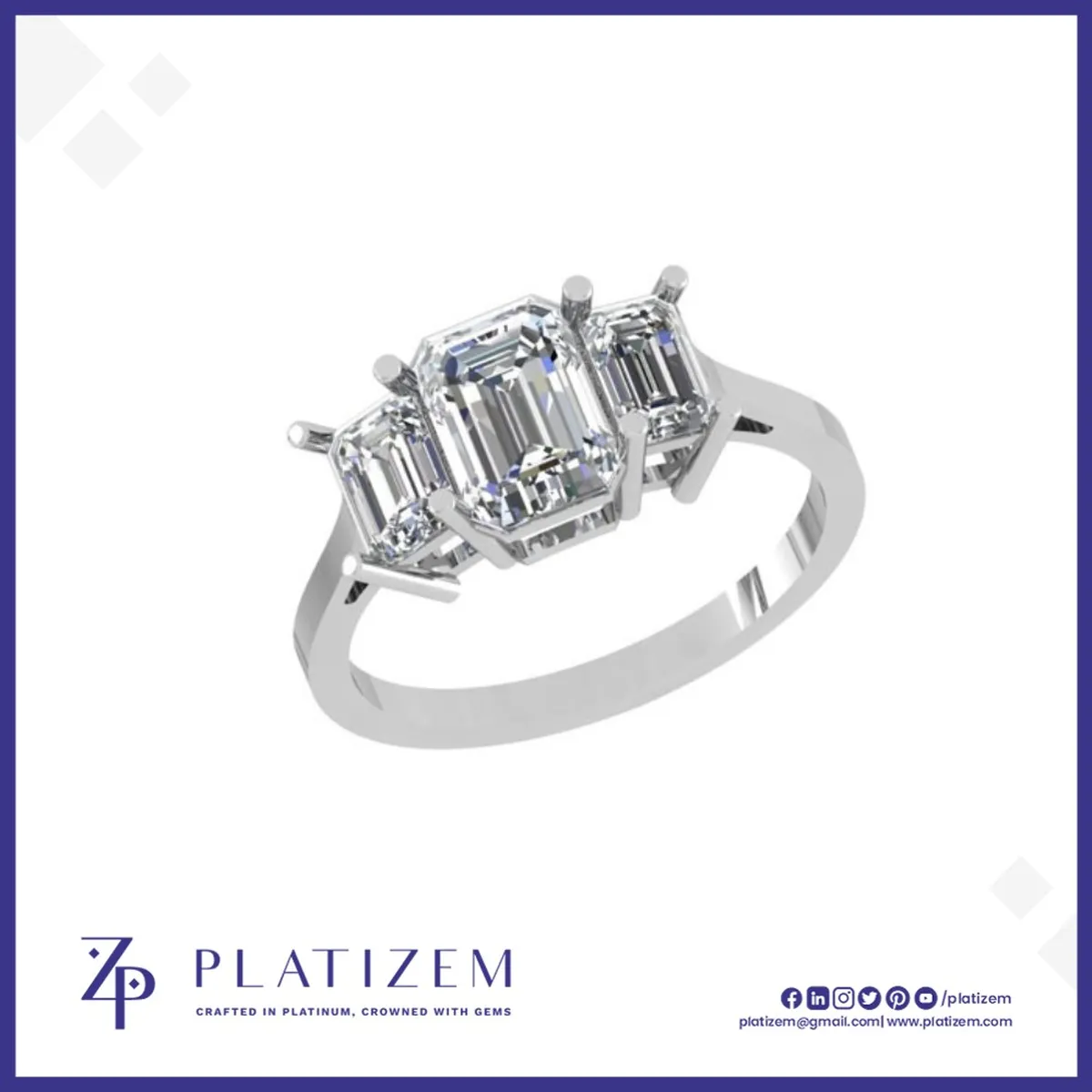 Emerald Cut Three Stone Ring Where the Center Diamond Sets the Tone