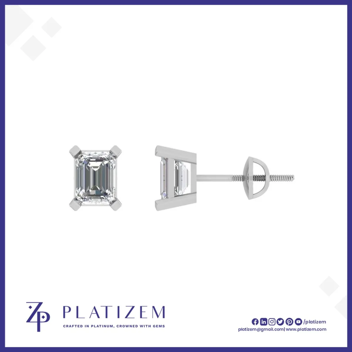 Four Prong Emerald Cut Diamond Studs for Women