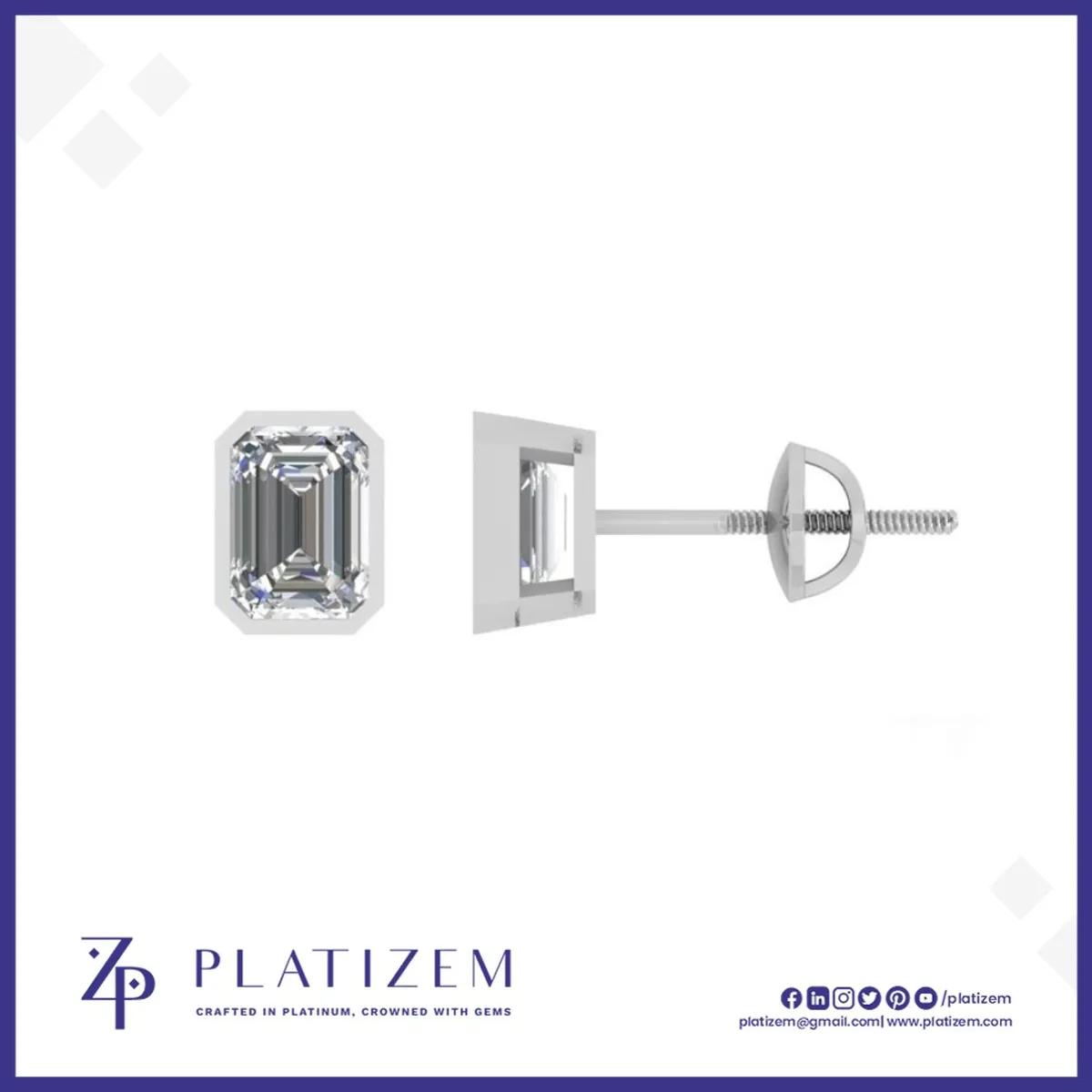 Emerald Cut Diamond Four Prong Studs for Women