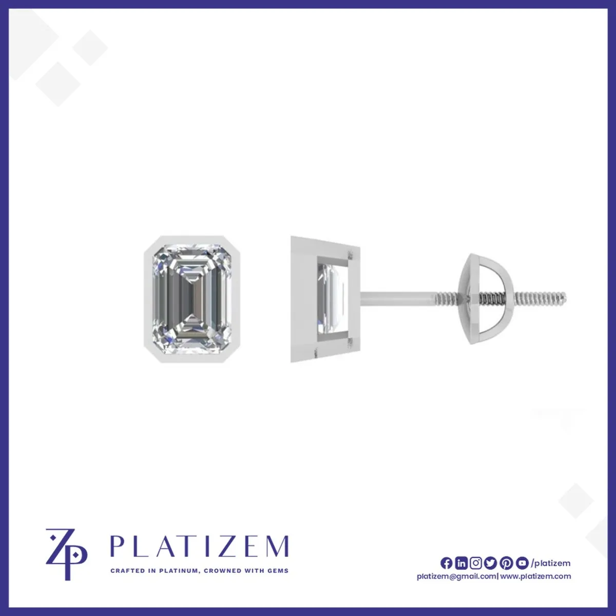 Emerald Cut Diamond Basket Set Studs for Women