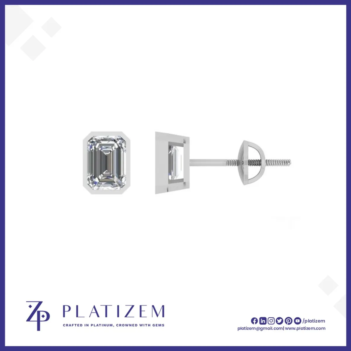 Emerald Cut Diamond Solitaire Studs for Women