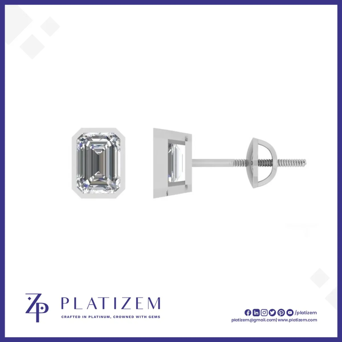 Emerald Cut Diamond Screw Back Studs for Women