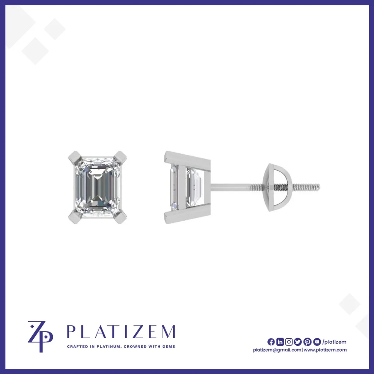 Everyday Emerald Cut Diamond Studs Set on a Reliable Screw Back Post