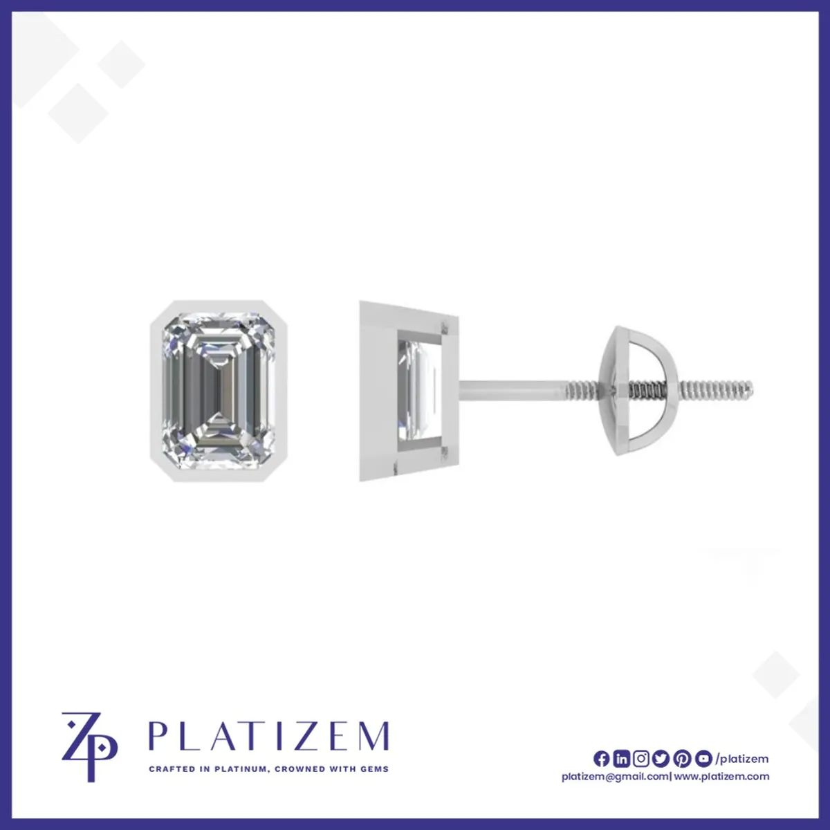 Emerald Cut Diamond Stud Earrings for Women