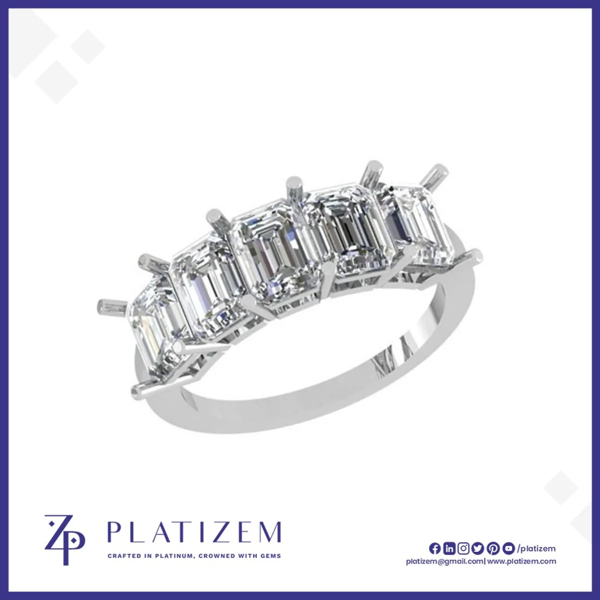 Five Stone Emerald Cut Diamond Ring for Women