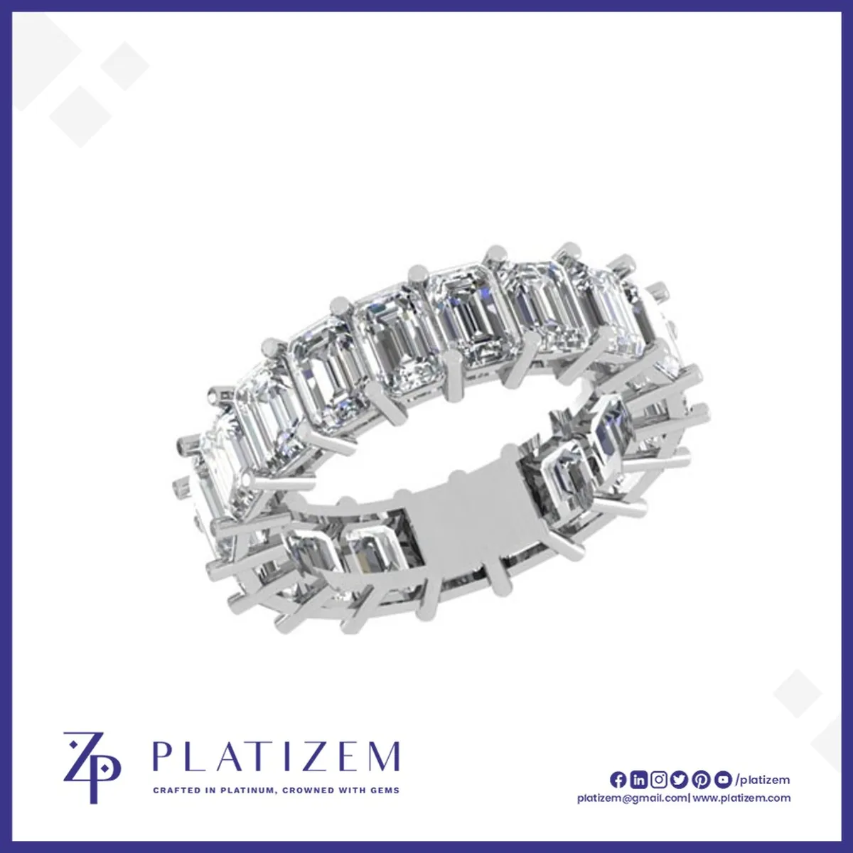 Prong Set Emerald Cut Diamond Eternity Band for Women