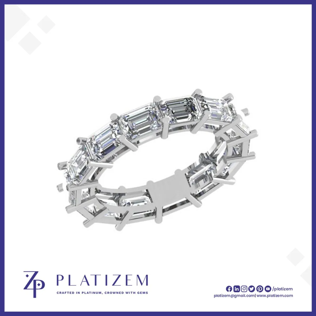 Prong Set Emerald Cut Eternity Ring for Women