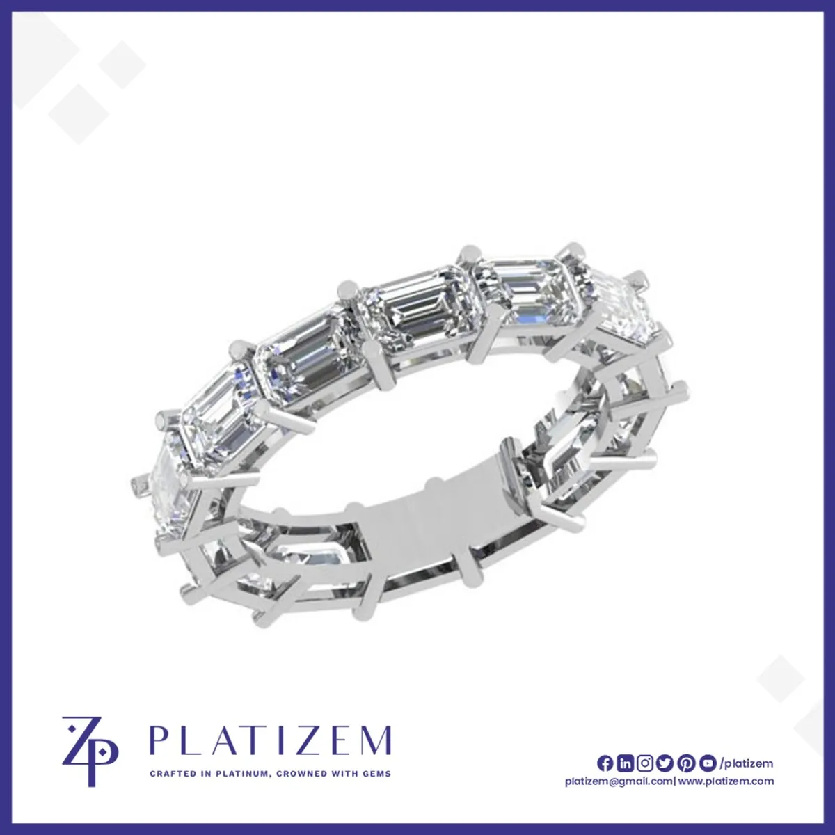 Slim Emerald Cut Diamond Eternity Band with Individual Prong Settings