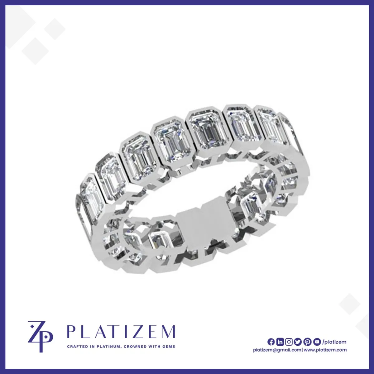 Bezel Emerald Cut Diamond Eternity Band for Women