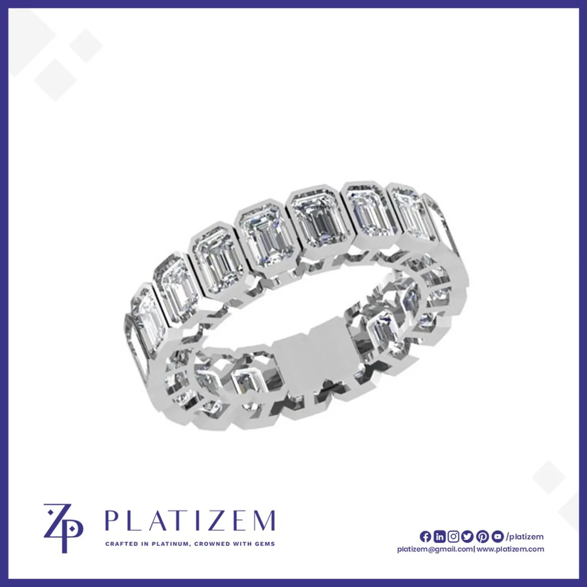 Bezel Set Emerald Cut Eternity Ring for Women