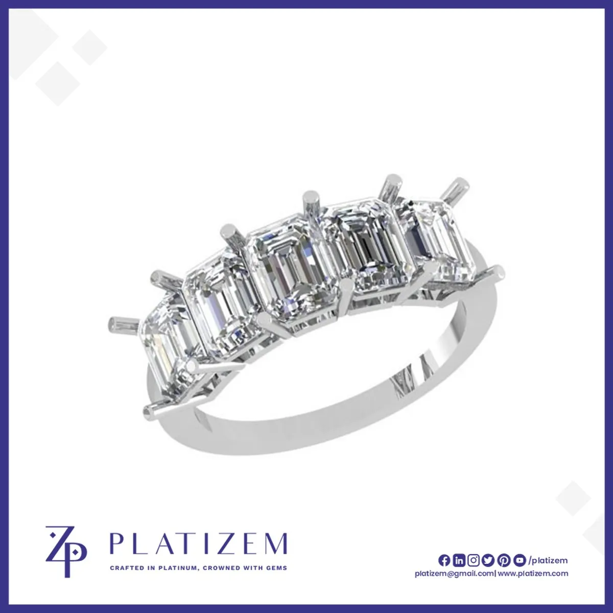 Five Stone Emerald Cut Diamond Band for Women