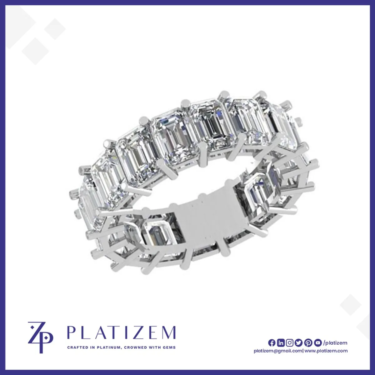 Emerald Cut Diamond Full Eternity Band Wrapping Completely Around