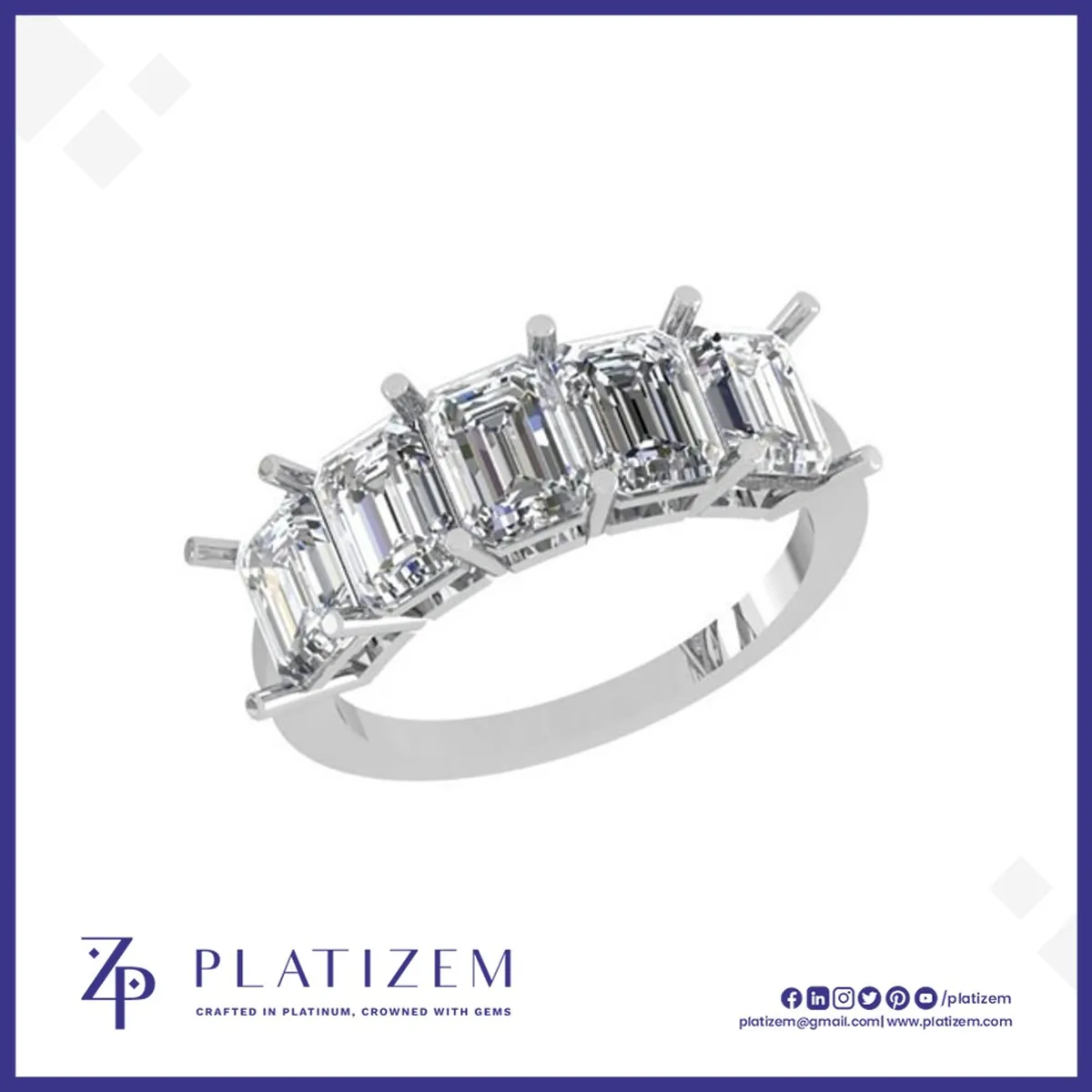 Five Stone Emerald Cut Diamond With 14k Gold Ring for Women