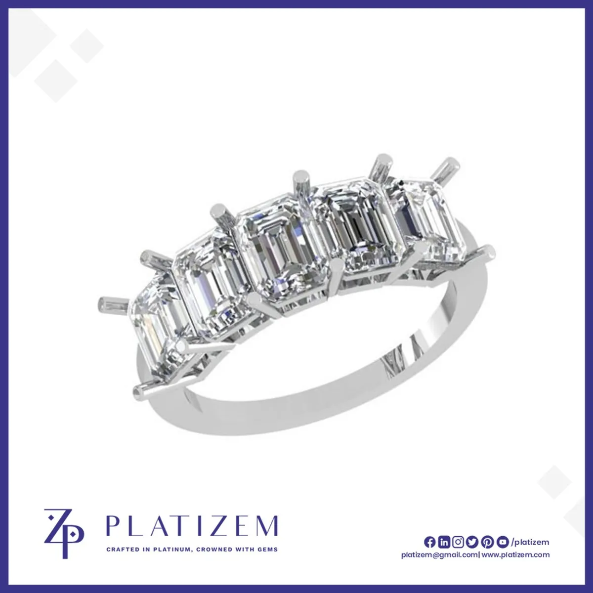 Five Emerald Cut Diamonds Set Together for a Full Two Carat Look
