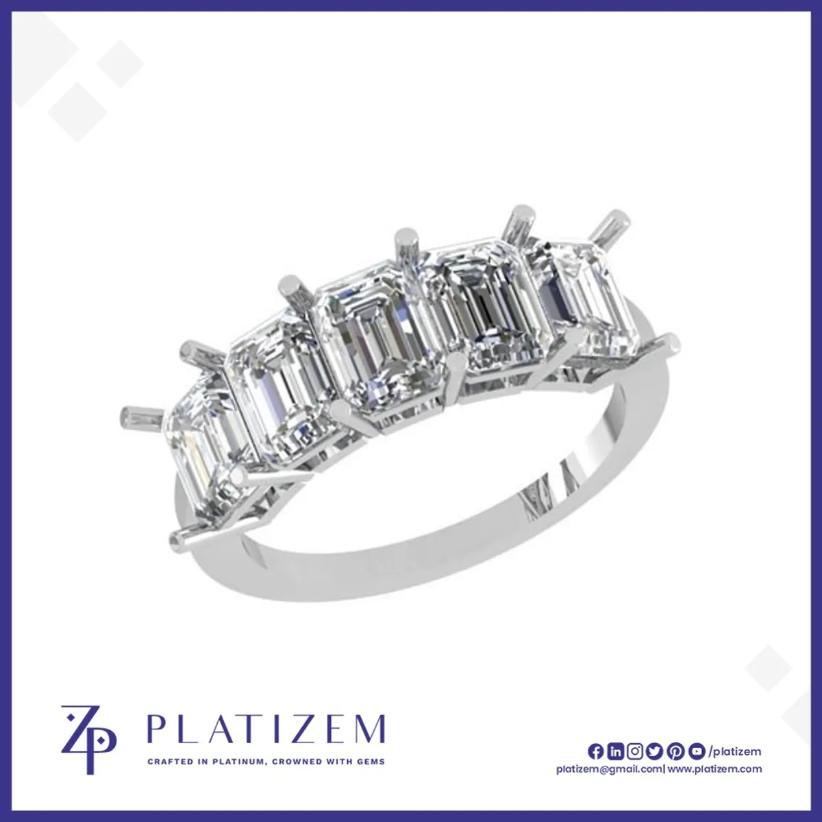 Five Perfectly Matched Emerald Cut Diamonds in a Slim Prong Setting