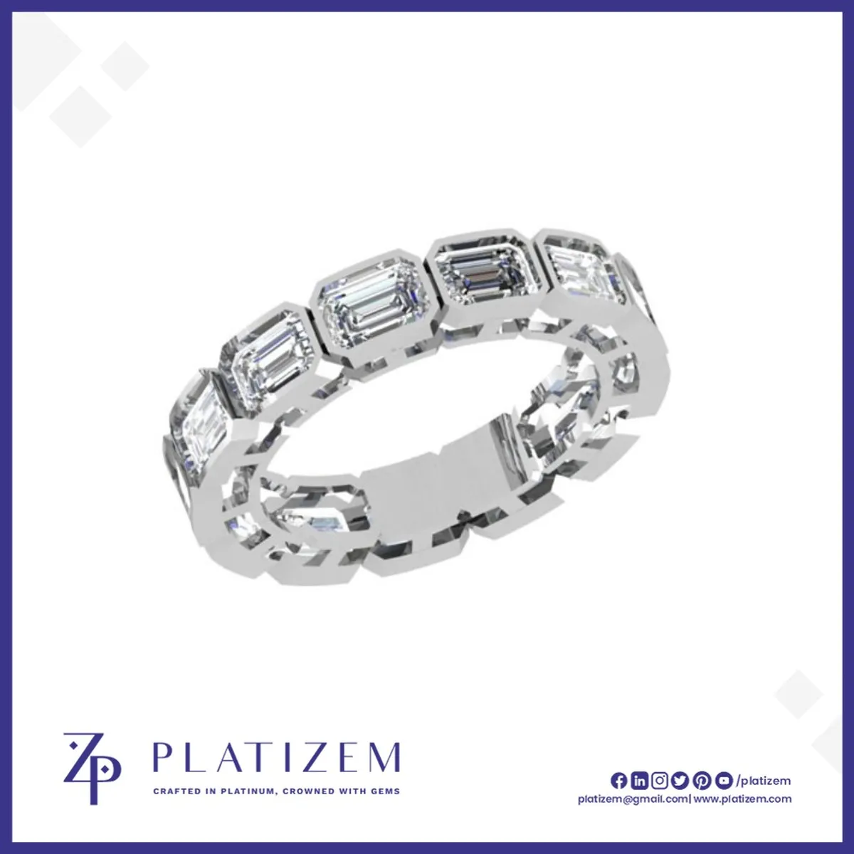Emerald Cut Diamonds Bezeled Into a Bold Full Eternity Circle