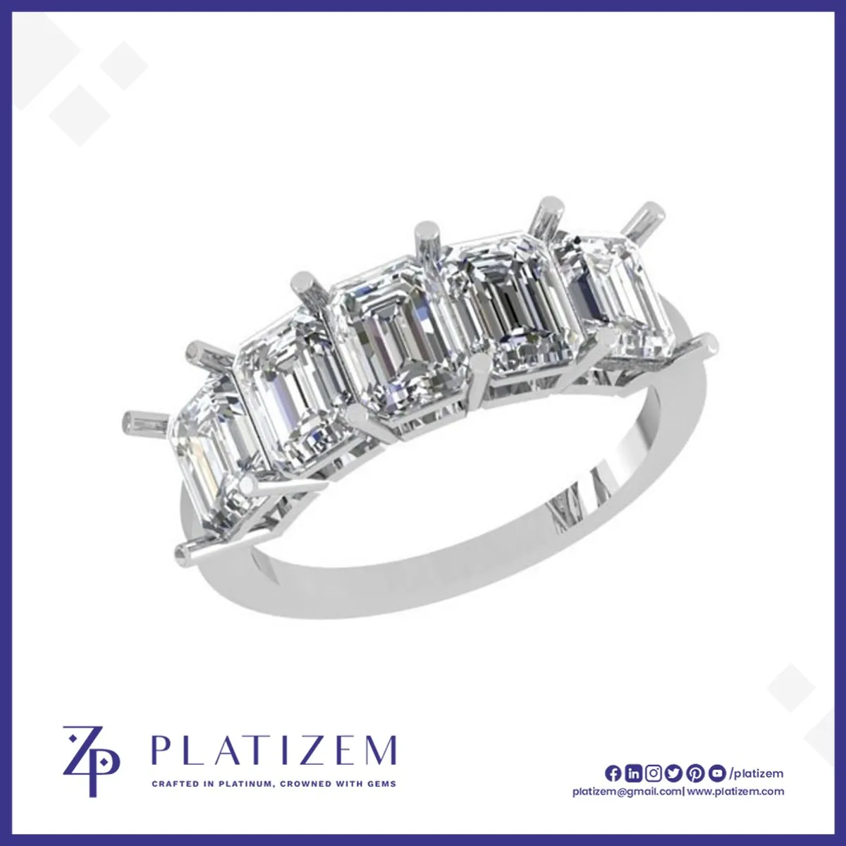 Five Graduated Emerald Cut Diamonds Set Along a Polished Prong Band