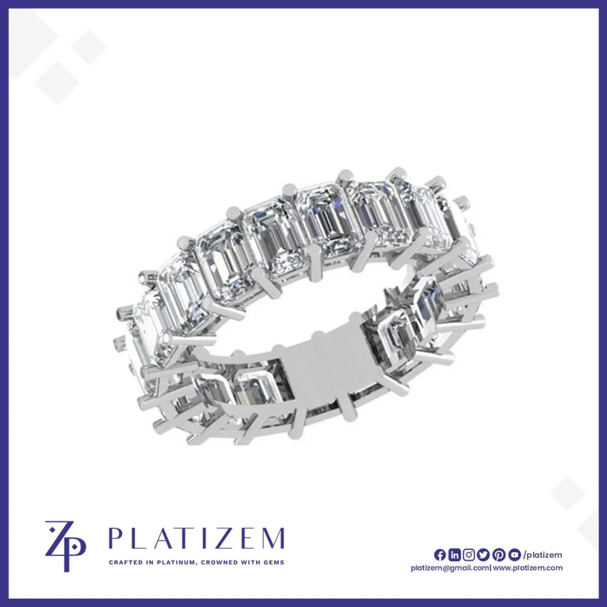 Emerald Cut Diamonds Wrap Fully Around This Prong Set Eternity Band