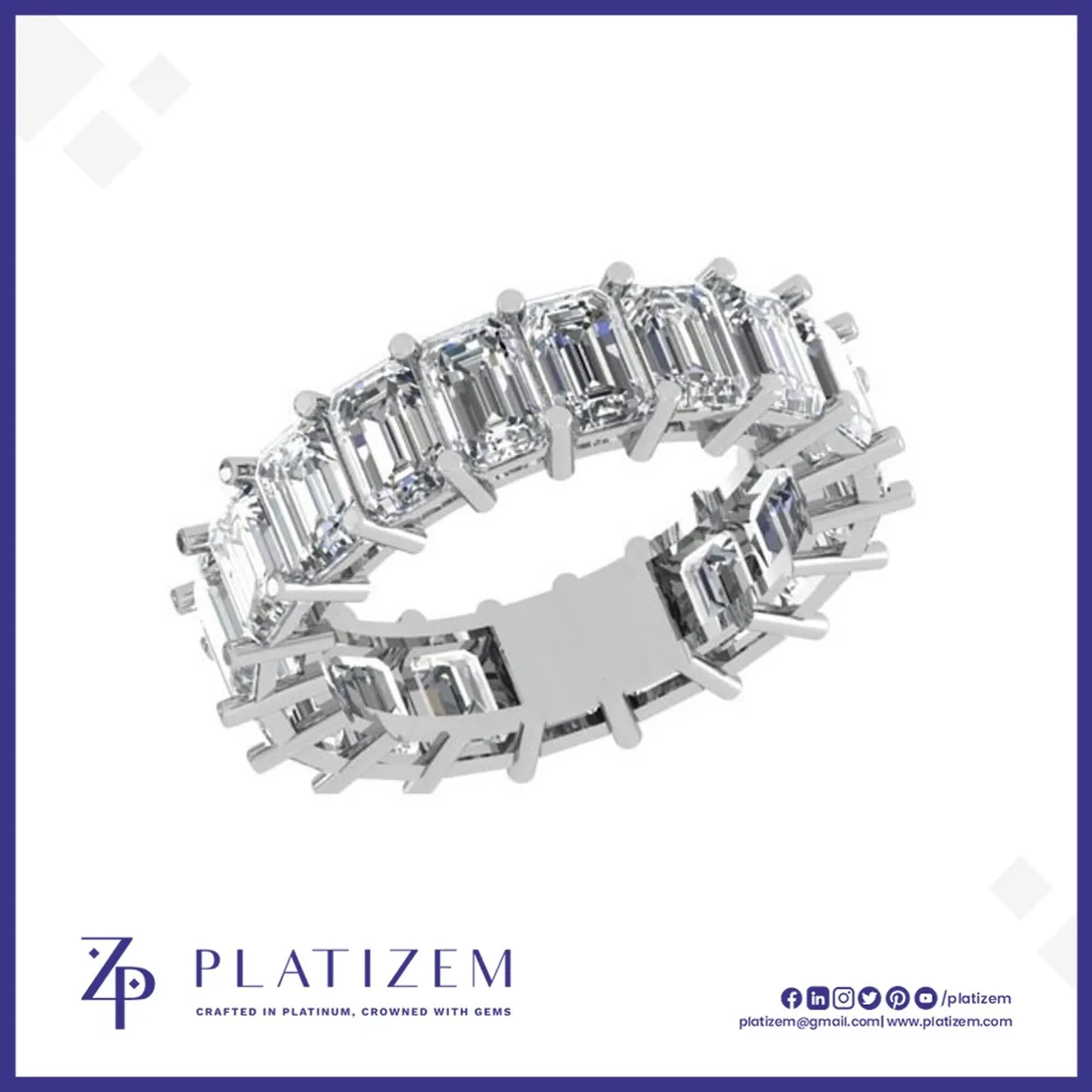 Emerald Cut Diamonds Circle the Entire Band for Nonstop Sparkle
