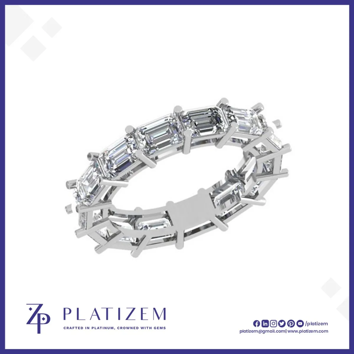 Compact Emerald Cut Diamonds Circling the Finger in a Full Eternity Band