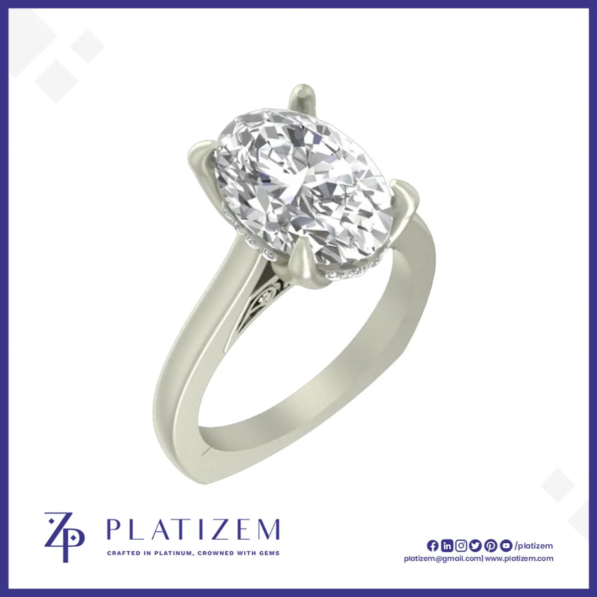 Oval Cut Solitaire Engagement Ring with Hidden Halo