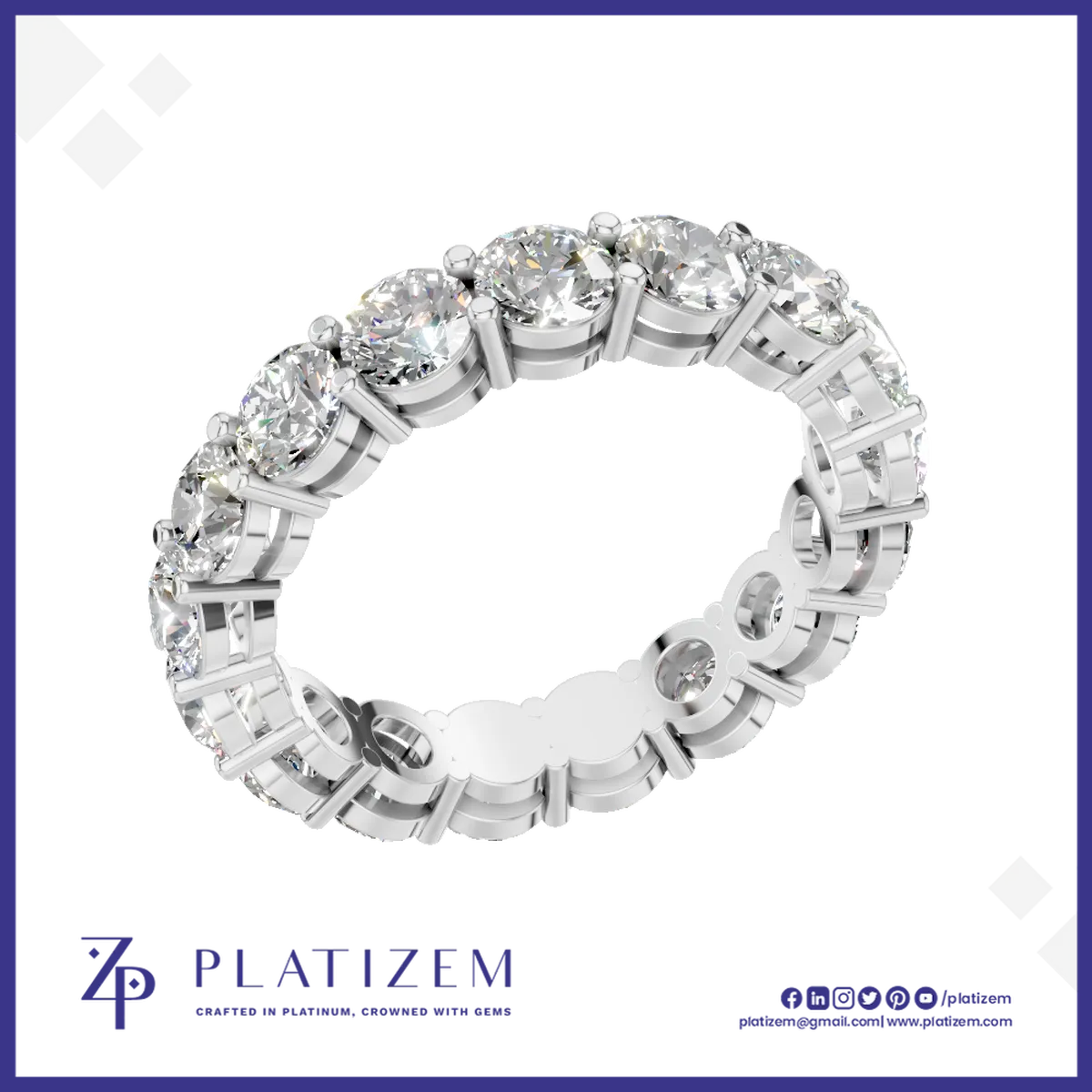 3 Carat Round Lab Grown Diamond Eternity Band Prong Setting
