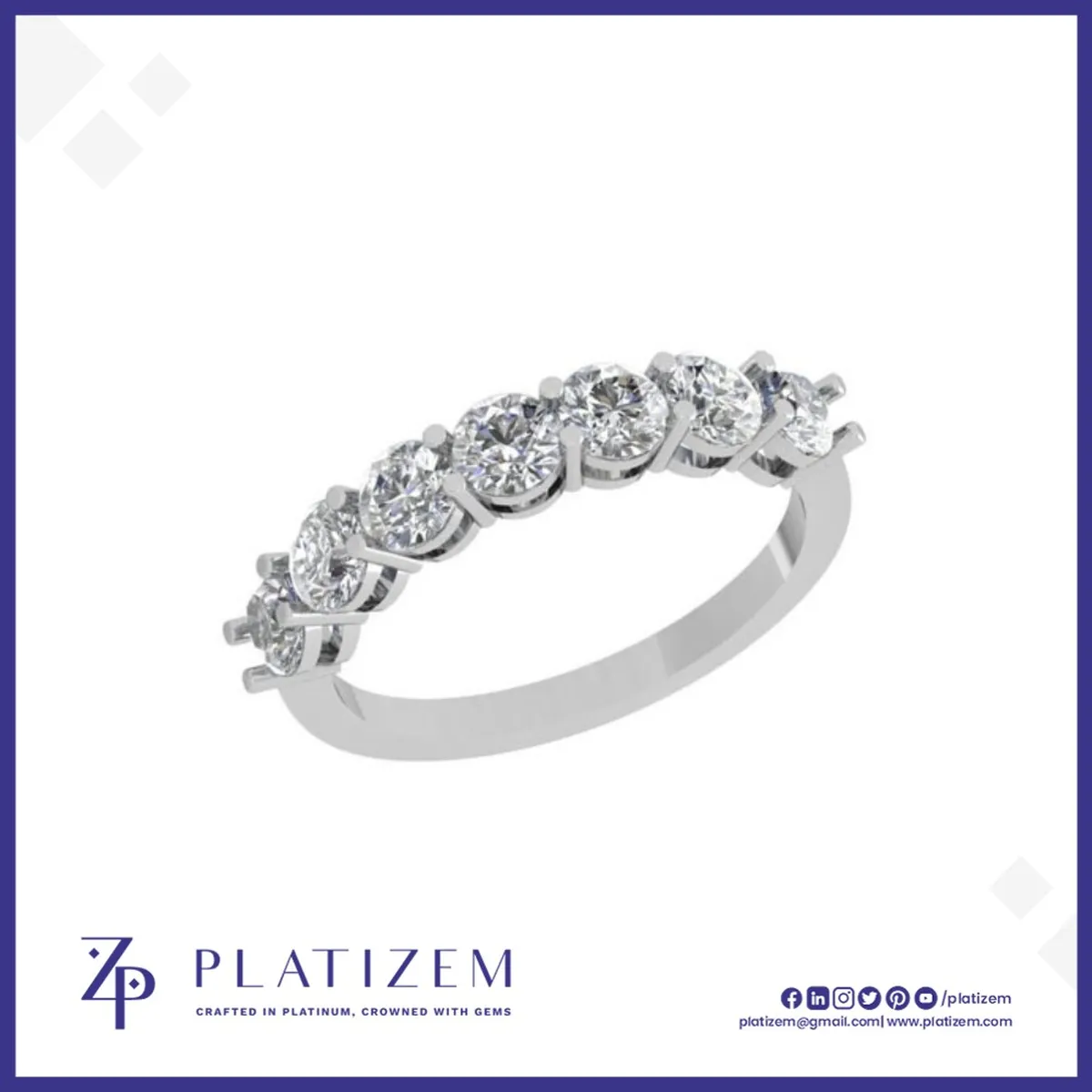 Shared Prong Diamond Band Seven Stone Ring