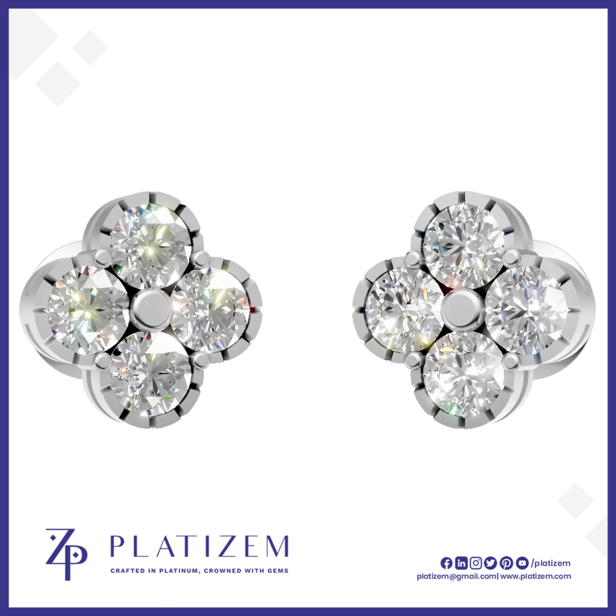 Round Cut Lab Grown Diamond Cluster Stud Earrings Floral Shape for Women