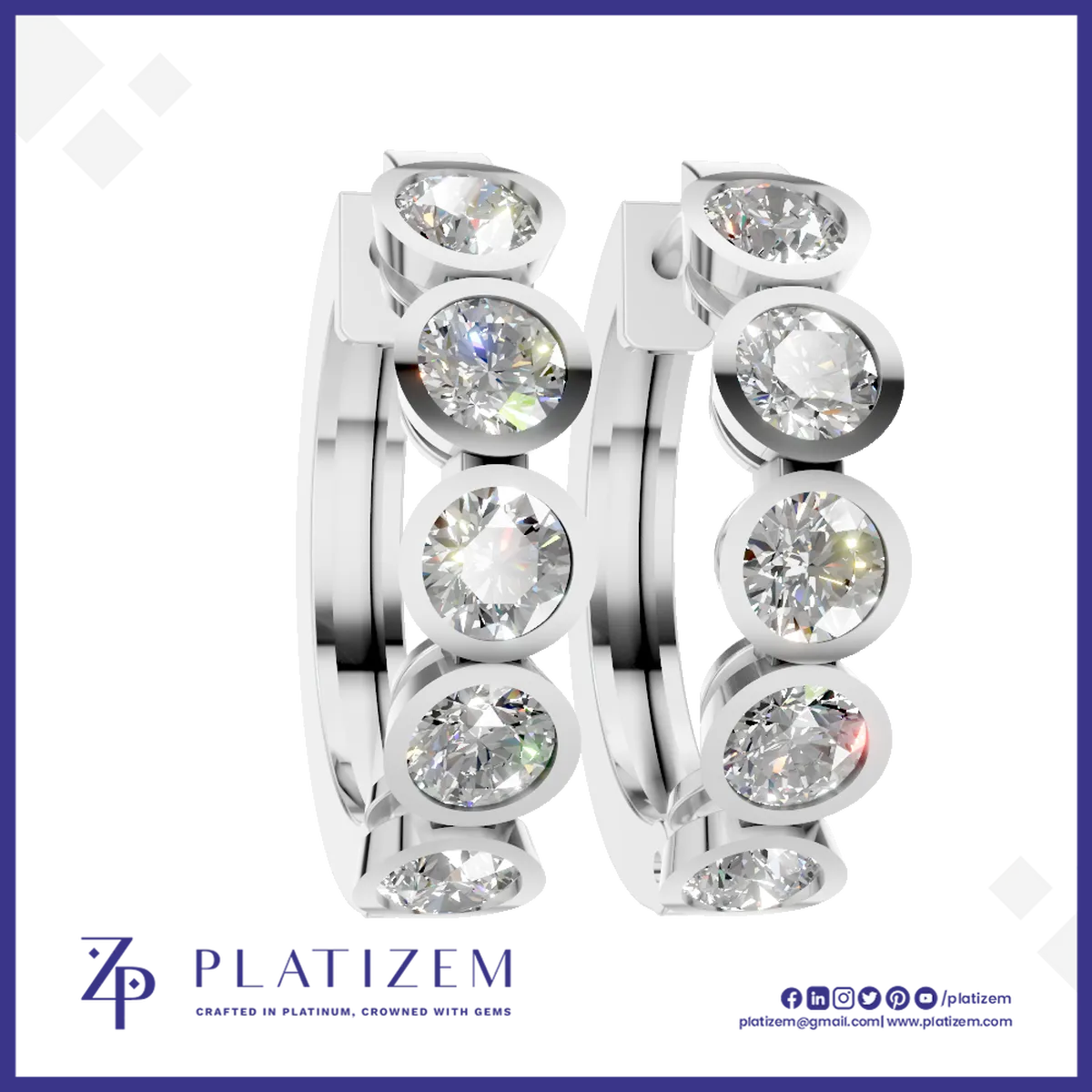 5 Stone Bezel Set Lab Grown Diamond Hoop Earrings