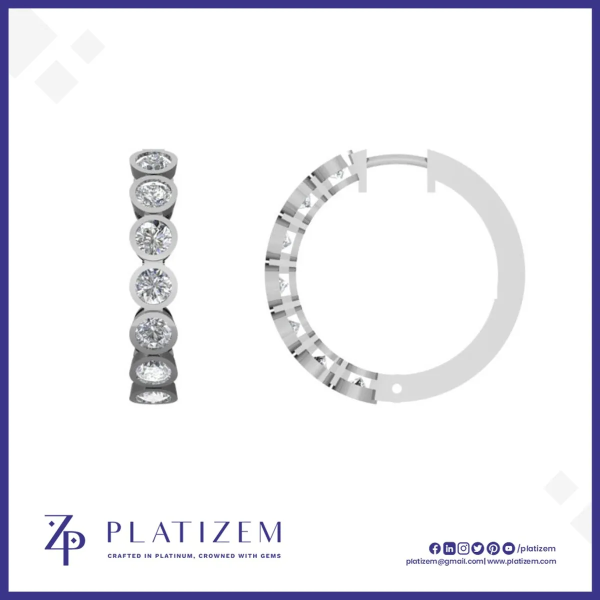 Round Bezel Diamond Hoop Earrings for Women