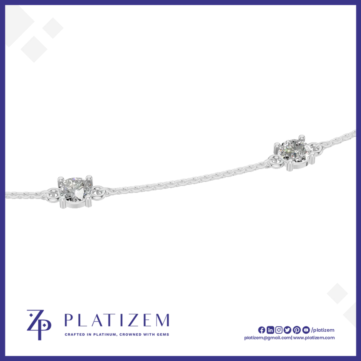 Round Lab Grown Diamond Station Necklace in Platinum 
